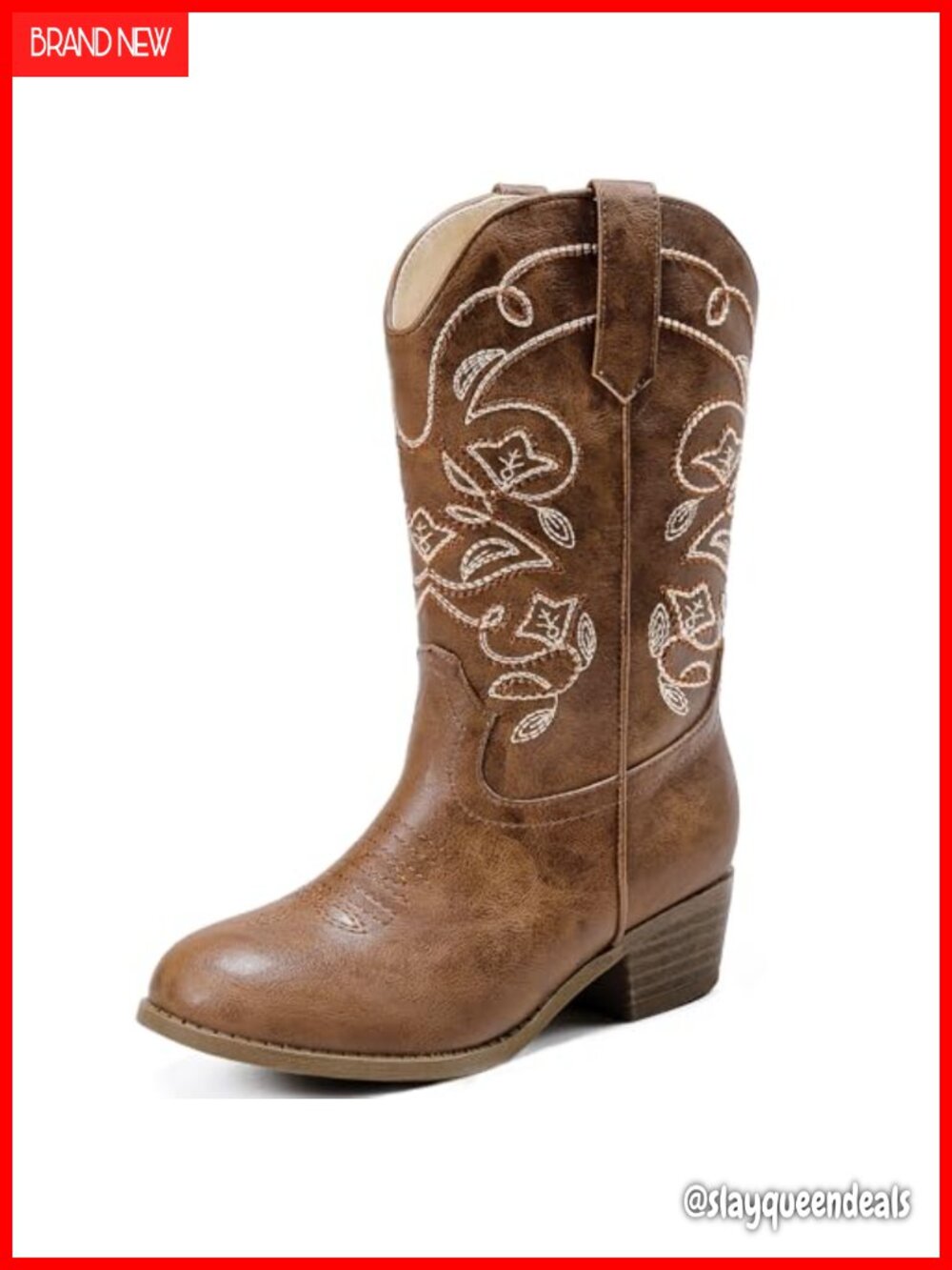 Girls Western Cowboy Boots Mid Calf Slip On Pointed Toe